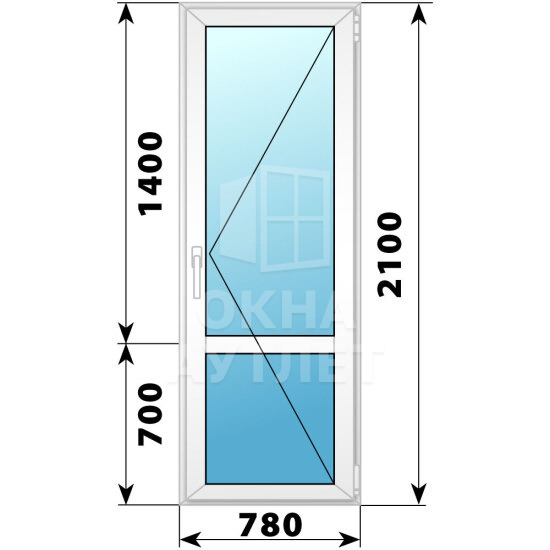 Пластиковая стеклянная балконная дверь с импостом 780×2100 П ОА-57361
