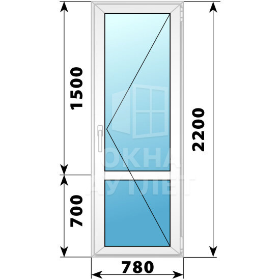 Пластиковая стеклянная балконная дверь с импостом 780×2200 П ОА-57454
