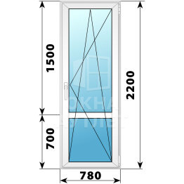 Пластиковая стеклянная балконная дверь с импостом 780×2200 ПО ОА-57514