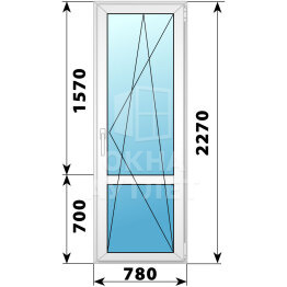 Пластиковая стеклянная балконная дверь с импостом 780×2270 ПО ОА-57577