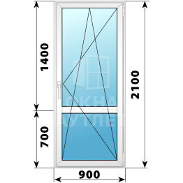 Пластиковая стеклянная балконная дверь с импостом 900×2100 ПО ОА-57640