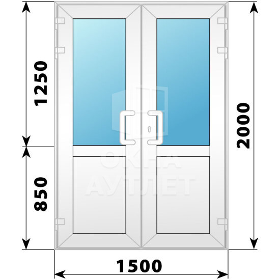 Пластиковая входная двухстворчатая дверь со стеклом 1500×2100 ОА-58270