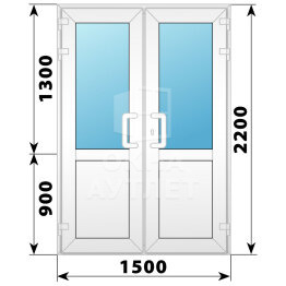 Пластиковая входная двухстворчатая дверь со стеклом 1500×2200 ОА-58330