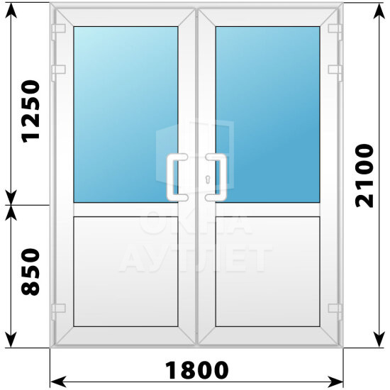 Пластиковая входная двухстворчатая дверь со стеклом 1800×2100 ОА-58474