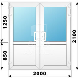 Пластиковая входная двухстворчатая дверь со стеклом 2000×2100 ОА-58549