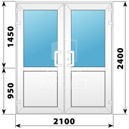 Пластиковая входная двухстворчатая дверь со стеклом 2100×2400 ОА-58600