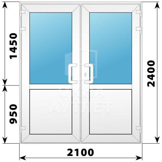 Пластиковая входная двухстворчатая дверь со стеклом 2100×2400 ОА-58600