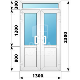 Пластиковая входная двухстворчатая дверь со стеклом и фрамугой 1300×2300 ОА-56308