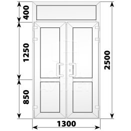 Пластиковая входная двухстворчатая глухая дверь с фрамугой 1300×2500 ОА-58231