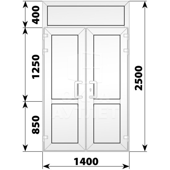 Пластиковая входная двухстворчатая глухая дверь с фрамугой 1400×2500 ОА-58279