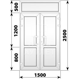 Пластиковая входная двухстворчатая глухая дверь с фрамугой 1500×2500 ОА-58351