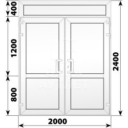 Пластиковая входная двухстворчатая глухая дверь с фрамугой 2000×2400 ОА-58564