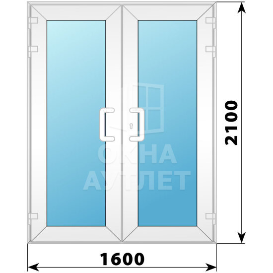 Пластиковая входная двухстворчатая остекленная дверь 1600×2100 ОА-56815