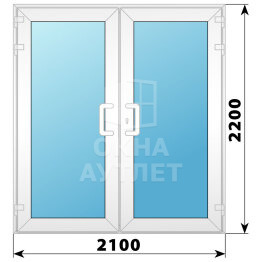 Пластиковая входная двухстворчатая остекленная дверь 2100×2200 ОА-58570