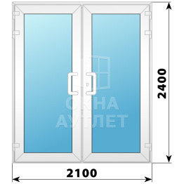 Пластиковая входная двухстворчатая остекленная дверь 2100×2400 ОА-58597