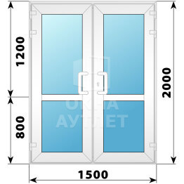 Пластиковая входная двухстворчатая остекленная дверь с импостом 1500×2000 ОА-56767