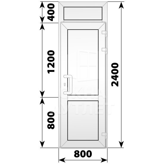 Пластиковая входная одностворчатая глухая дверь с фрамугой 800×2400 ОА-56575