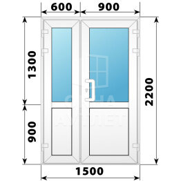 Пластиковая входная полуторная дверь со стеклом 1500×2200 ОА-58336