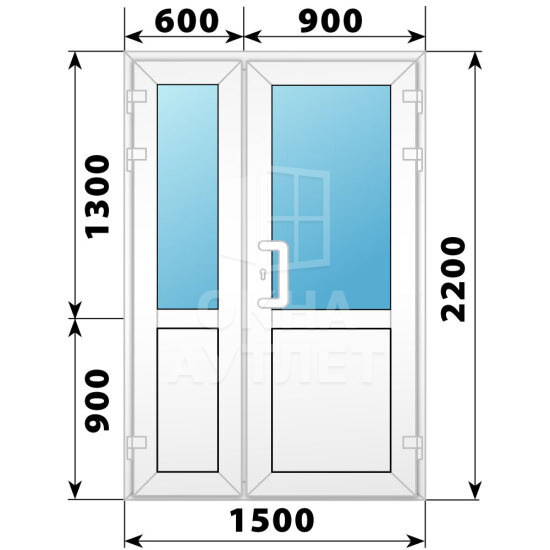 Пластиковая входная полуторная дверь со стеклом 1500×2200 ОА-58336