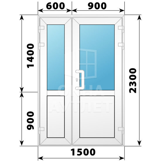 Пластиковая входная полуторная дверь со стеклом 1500×2300 ОА-58408