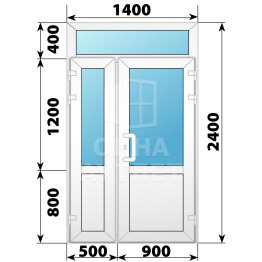 Пластиковая входная полуторная дверь со стеклом и фрамугой 1400×2400 ОА-56401