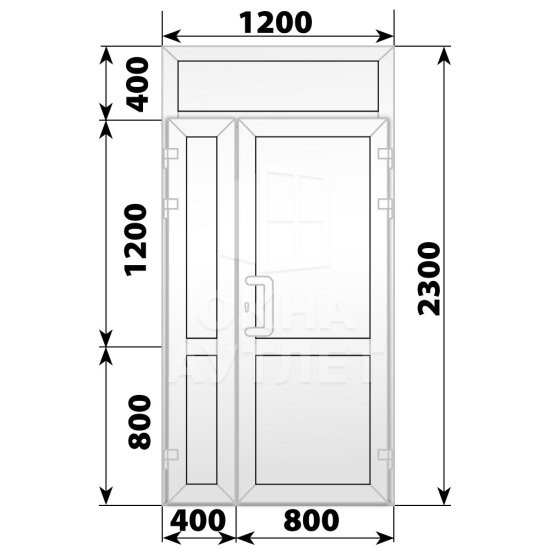 Пластиковая входная полуторная глухая дверь с фрамугой 1200×2300 ОА-56737