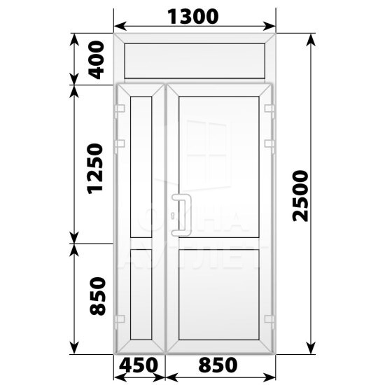 Пластиковая входная полуторная глухая дверь с фрамугой 1300×2500 ОА-58042
