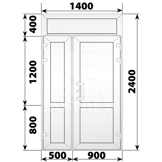 Пластиковая входная полуторная глухая дверь с фрамугой 1400×2400 ОА-56917