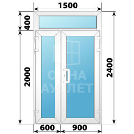 Пластиковая входная полуторная остекленная дверь с фрамугой 1500×2400 ОА-58060