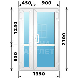 Пластиковая входная полуторная остекленная дверь с импостом 1350×2100 ОА-58228