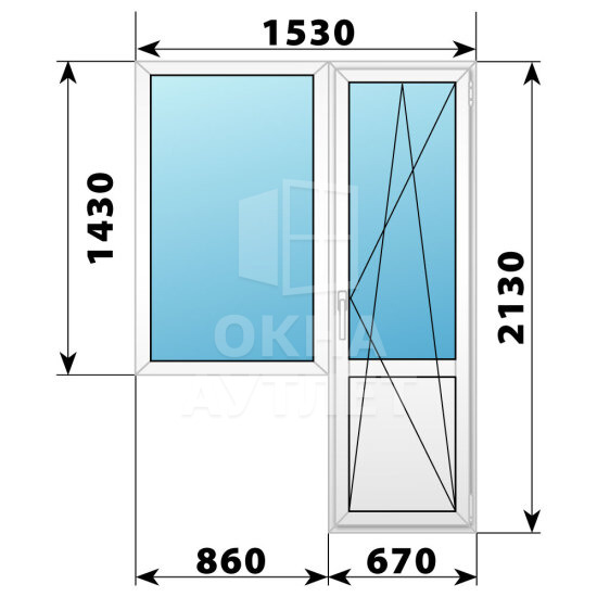 Пластиковый балконный блок 1530×2130 Тип 1 ОА-55750