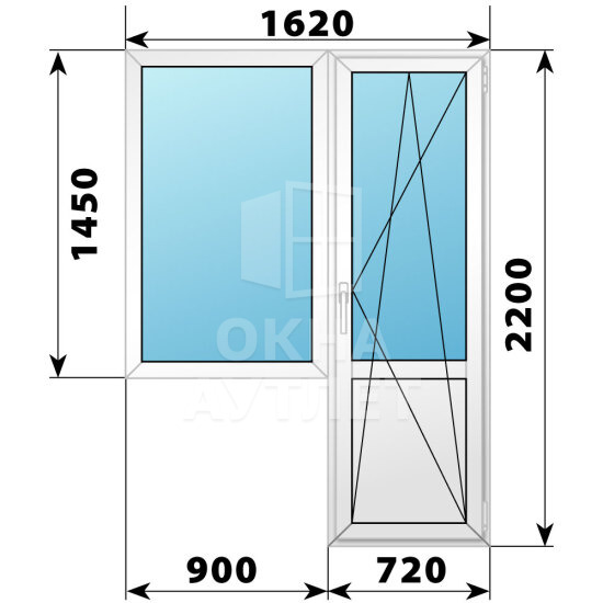 Пластиковый балконный блок 1620×2200 Тип 1 ОА-55813
