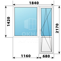 Пластиковый балконный блок 1840×2270 Тип 1 ОА-55957