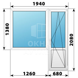 Пластиковый балконный блок 1940×2080 Тип 1 ОА-55945