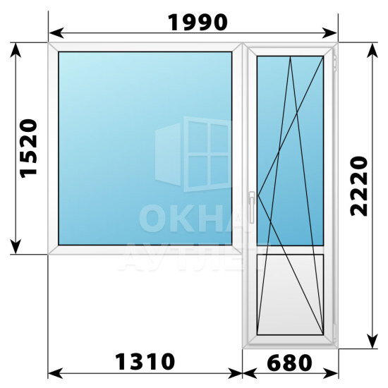 Пластиковый балконный блок 1990×2220 Тип 1 ОА-55984