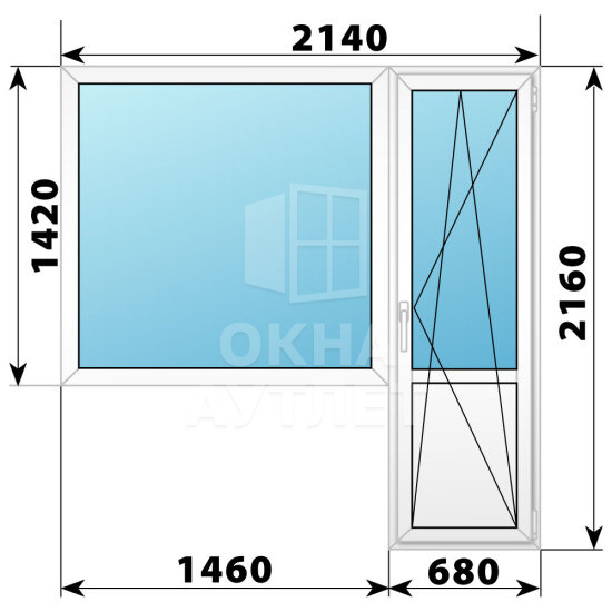 Пластиковый балконный блок 2140×2160 Тип 1 ОА-55987