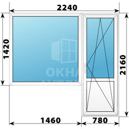 Пластиковый балконный блок 2240×2160 Тип 1 ОА-56014