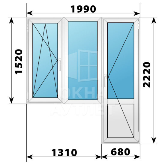 Пластиковый балконный блок 1990×2220 Тип 2 ОА-55840