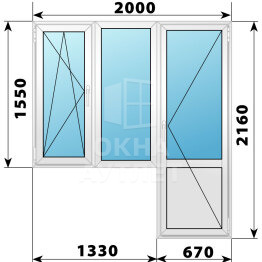 Пластиковый балконный блок 2000×2160 Тип 2 ОА-56152