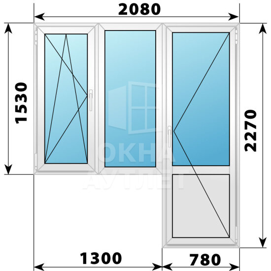 Пластиковый балконный блок 2080×2270 Тип 2 ОА-55825