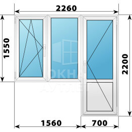 Пластиковый балконный блок 2260×2200 Тип 2 ОА-55768