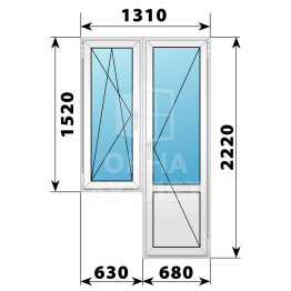 Пластиковый балконный блок 1310×2220 Тип 3 ОА-56002