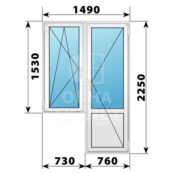 Пластиковый балконный блок 1490×2250 Тип 3 ОА-56074