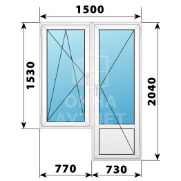 Пластиковый балконный блок 1500×2040 Тип 3 ОА-56032