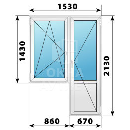 Пластиковый балконный блок 1530×2130 Тип 3 ОА-56017