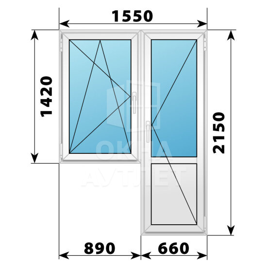 Пластиковый балконный блок 1550×2150 Тип 3 ОА-56035