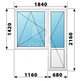 Пластиковый балконный блок 1840×2160 Тип 3 ОА-56086