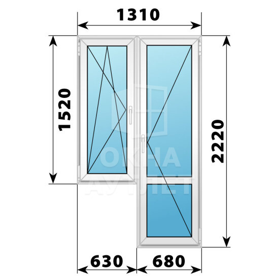 Пластиковый балконный блок 1310×2220 Тип 4 ОА-55876