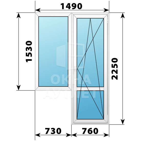 Пластиковый балконный блок 1490×2250 Тип 4 ОА-55930