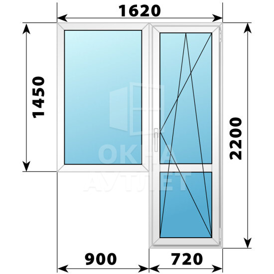 Пластиковый балконный блок 1620×2200 Тип 4 ОА-55927